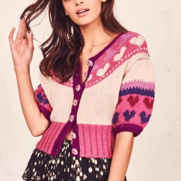 NWT LoveShackFancy Trinity Cardigan Sweater Alpaca Wool Blend in Prune - Picture 6 of 15